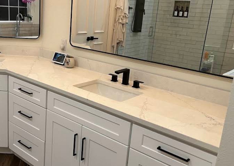 Bathroom remodel with dual vanity and black hardware accents - UST Kitchen & Bath project