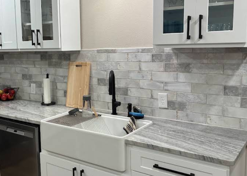 White kitchen remodel with farmhouse sink - UST Kitchen & Bath project