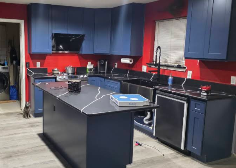 Navy blue and black kitchen remodel with modern hardware - UST Kitchen & Bath project